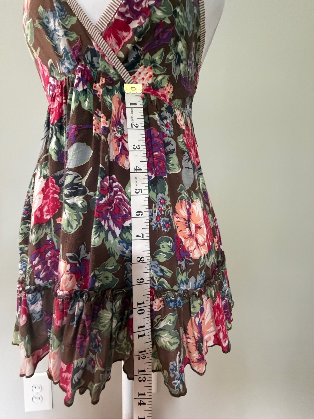 Babydoll style  Brown with pink, purple, and green Floral pattern top - Picture 7 of 10